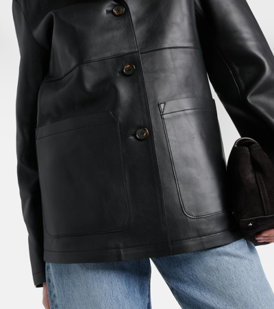 Shop Totême Leather Jacket In Black