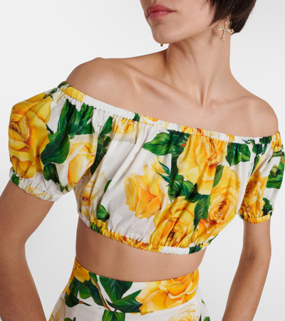Dolce & Gabbana Off-the-shoulder Floral-print Cotton-poplin Top In Rose Gialle Fdo Bco