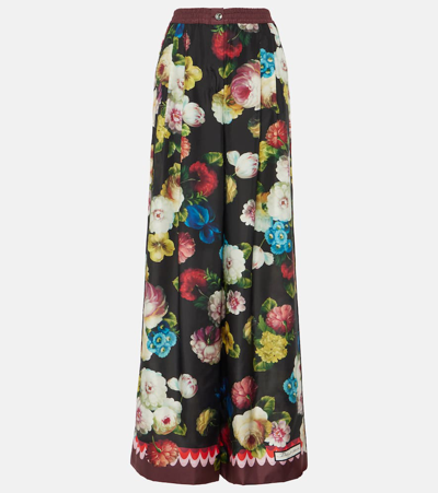 Shop Dolce & Gabbana Floral High-rise Silk Wide-leg Pants In Fiore Nott.bord Rosa
