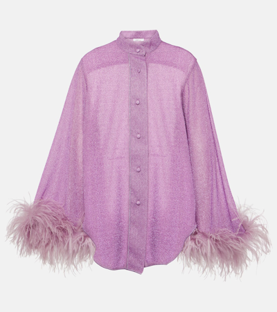 Shop Oseree Lumière Plumage Feather-trimmed Shirt In Glicine