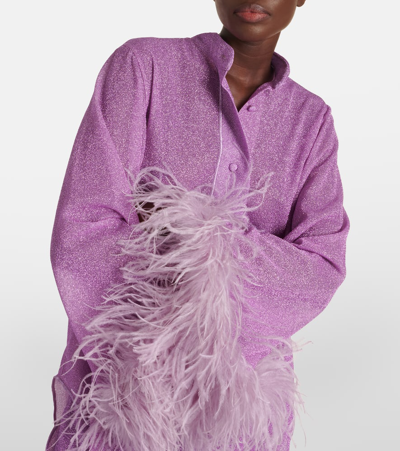 Shop Oseree Oséree Lumière Plumage Feather-trimmed Shirt In Glicine