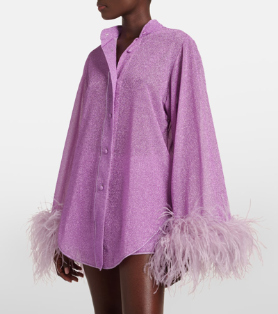 Shop Oseree Lumière Plumage Feather-trimmed Shirt In Glicine