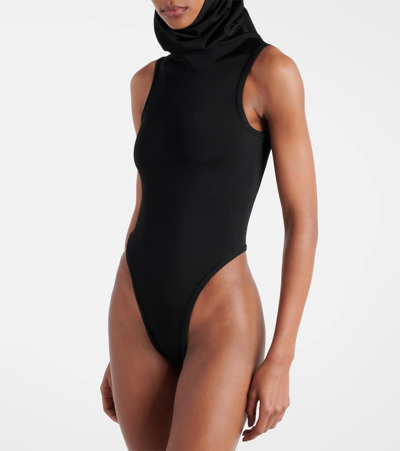 Shop Alaïa Hooded Bodysuit In Black