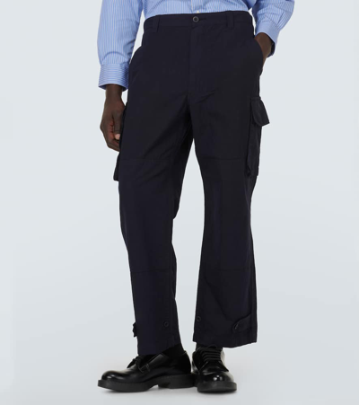 Comme Des Garçons Homme Deux Cotton And Linen Cargo Pants In Navy
