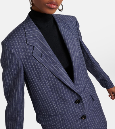 Loro Piana Belia Pinstripe Linen Flannel Blazer In Blue Still Water Pin 