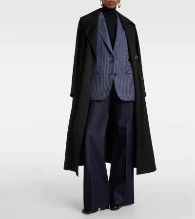 Loro Piana Belia Pinstripe Linen Flannel Blazer In Blue Still Water Pin 