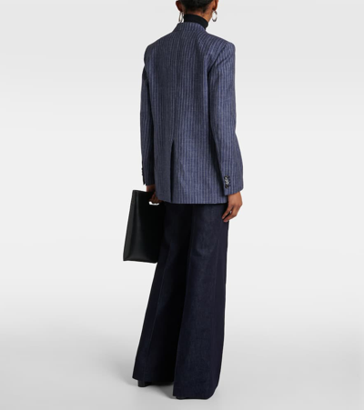 Loro Piana Belia Pinstripe Linen Flannel Blazer In Blue Still Water Pin 