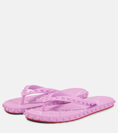 Christian Louboutin Loubi Donna Spike Red Sole Flip Flops In Peony