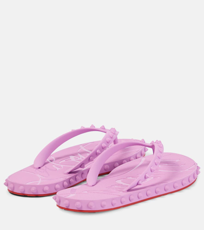 Christian Louboutin Loubi Donna Spike Red Sole Flip Flops In Peony