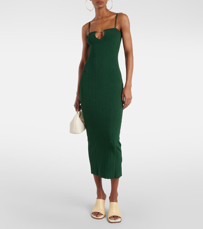 Jacquemus La Robe Sierra Bretelles Knitted Medium-length Dress In Dark Green