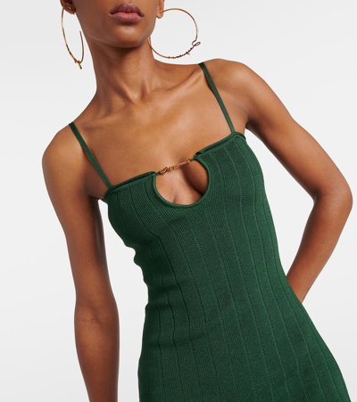 Jacquemus La Robe Sierra Bretelles Knitted Medium-length Dress In Dark Green