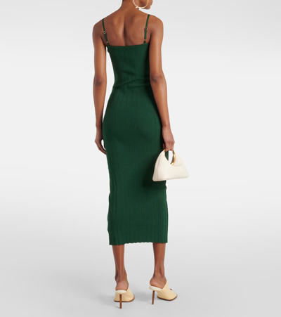 Jacquemus La Robe Sierra Bretelles Knitted Medium-length Dress In Dark Green