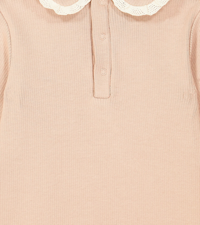 Shop Donsje Baby Diete Lace-trimmed Cotton Bodysuit In Rose Mocha