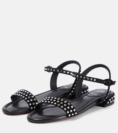 Christian Louboutin Sweet Jane Strass Boum Suede Sandals In Black/cry/lin Black