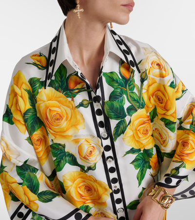Shop Dolce & Gabbana Oversized Floral Silk Shirt In Rose Gialle Fdo Bco