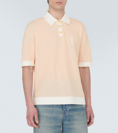 Shop Amiri Waffle-knit Cotton-blend Polo Shirt In Cork