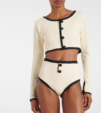 Shop Same The Grace Cropped Rashguard In Cream Ribbed/black