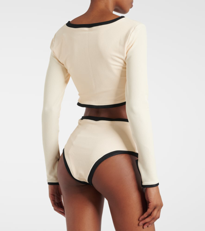 Shop Same The Grace Cropped Rashguard In Cream Ribbed/black