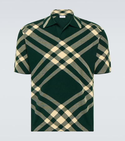 Shop Burberry Checked Wool-blend Polo Shirt In Daffodil Ip Check