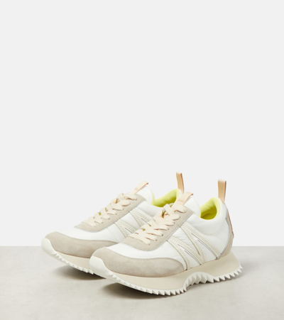 Shop Moncler Pacey Suede-trimmed Sneakers In White
