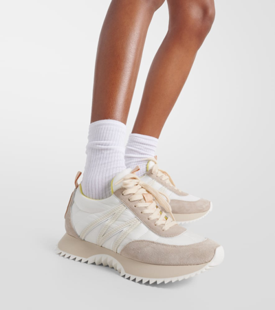 Shop Moncler Pacey Suede-trimmed Sneakers In White