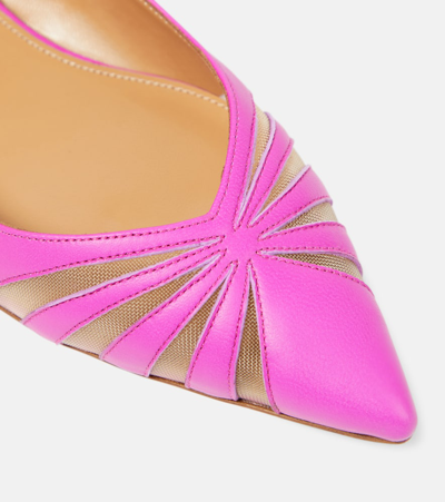 Shop Aquazzura The Spy Leather And Mesh Ballet Flats In Ultra Pink
