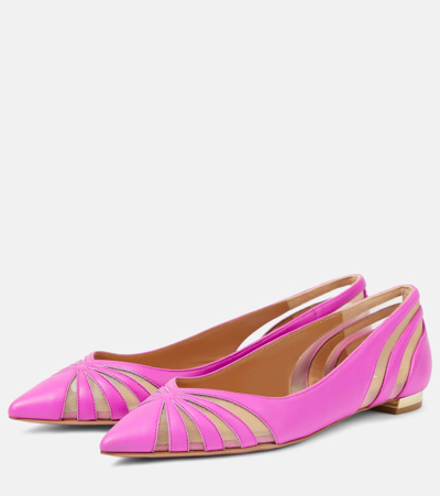 Shop Aquazzura The Spy Leather And Mesh Ballet Flats In Ultra Pink