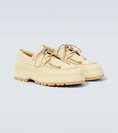 Shop Jacquemus Pavane Leather Boat Shoes In Pale Yellow
