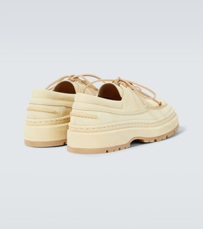 Shop Jacquemus Pavane Leather Boat Shoes In Pale Yellow