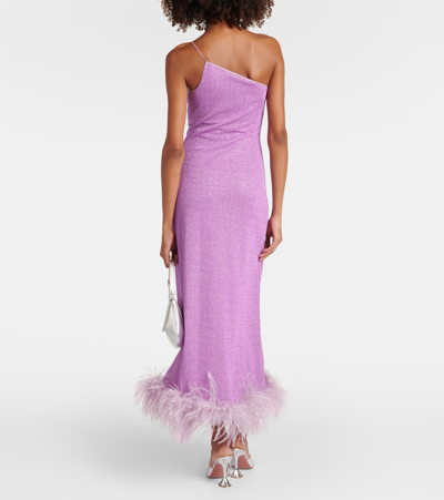 Shop Oseree Lumière Plumage One-shoulder Maxi Dress In Glicine