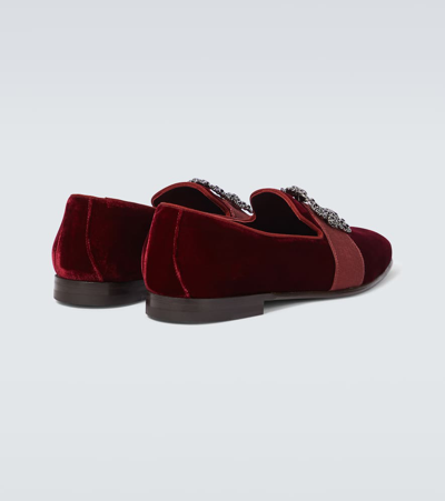 Shop Manolo Blahnik Carlton Embellished Velvet Loafers In Red