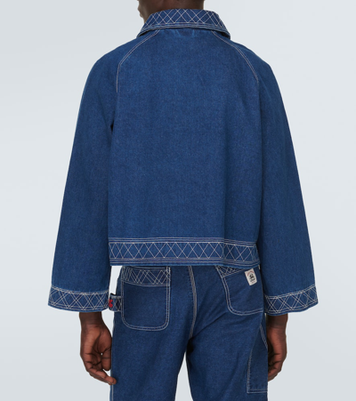 Shop Bode Embroidered Denim Jacket In Indigo