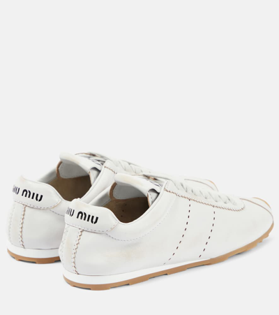 Miu Miu White Leather Low Top Sneakers In White