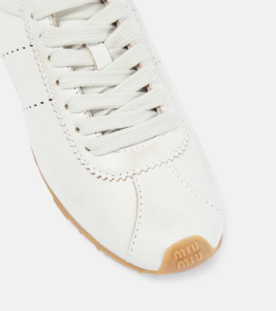 Miu Miu White Leather Low Top Sneakers In White