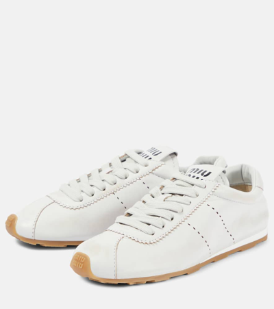 Miu Miu White Leather Low Top Sneakers In White