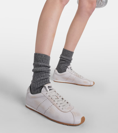 Miu Miu White Leather Low Top Sneakers In White