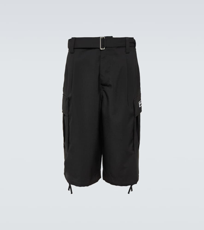 Shop Kenzo Virgin Wool Cargo Shorts In Black
