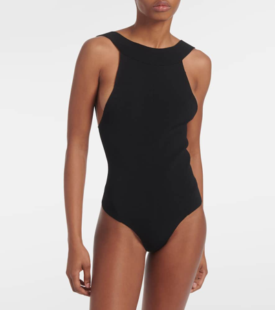 Khaite Campagna Open-back Stretch-knit Thong Bodysuit In Black
