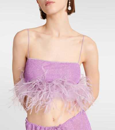 Shop Oseree Oséree Lumière Plumage Feather-trimmed Bra Top In Glicine