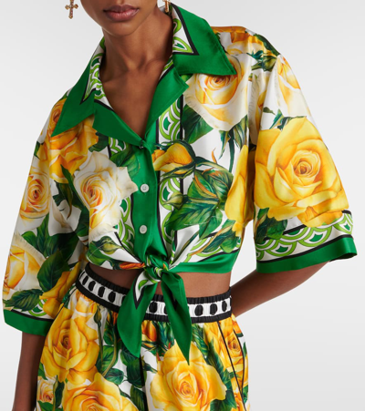 Shop Dolce & Gabbana Floral Silk Shirt In Rose Gialle B.verde