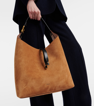 Chloé Marcie Small Suede Shoulder Bag In Tan