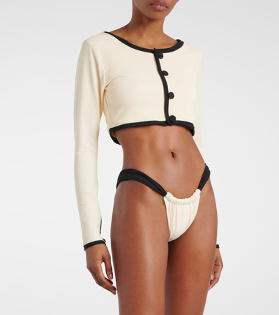 Same 90s Colorblocked Bikini Bottoms In Faux Suede Black Cream