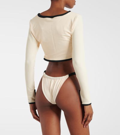Same 90s Colorblocked Bikini Bottoms In Faux Suede Black Cream