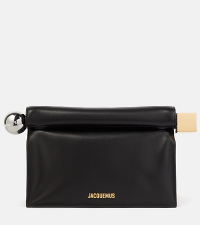 Shop Jacquemus La Pochette Rond Carré Leather Clutch In Black