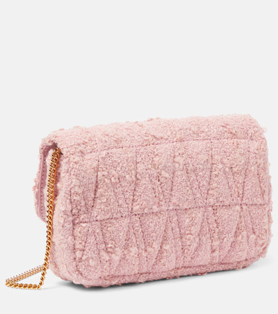 Shop Versace Virtus Mini Tweed Shoulder Bag In Pale Pink Gold