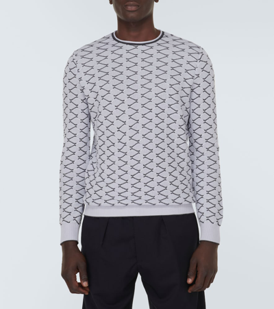 Shop Giorgio Armani Jacquard Cotton And Cashmere Sweater In Fantasia Ghiaccio
