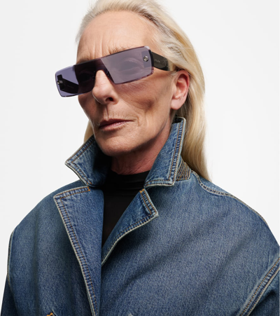 Alaïa Logo Rectangular Sunglasses In Silver-silver-silver