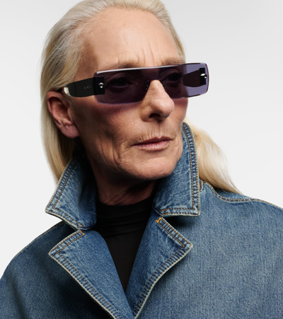 Alaïa Logo Rectangular Sunglasses In Silver-silver-silver