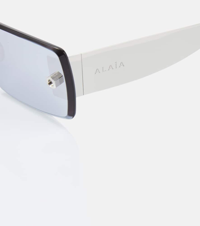 Alaïa Logo Rectangular Sunglasses In Silver-silver-silver