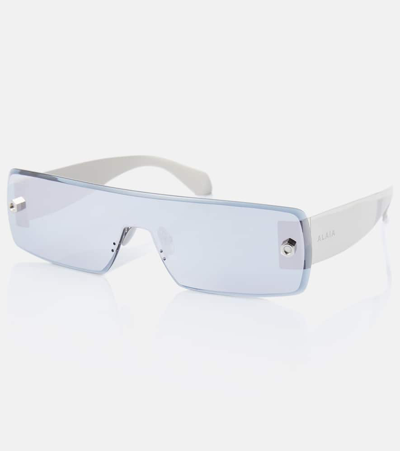 Shop Alaïa Logo Rectangular Sunglasses In Silver-silver-silver